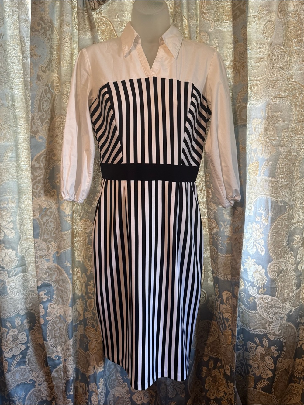 New York & company Black & White Stripe Shirt Dress -  Women's Dress